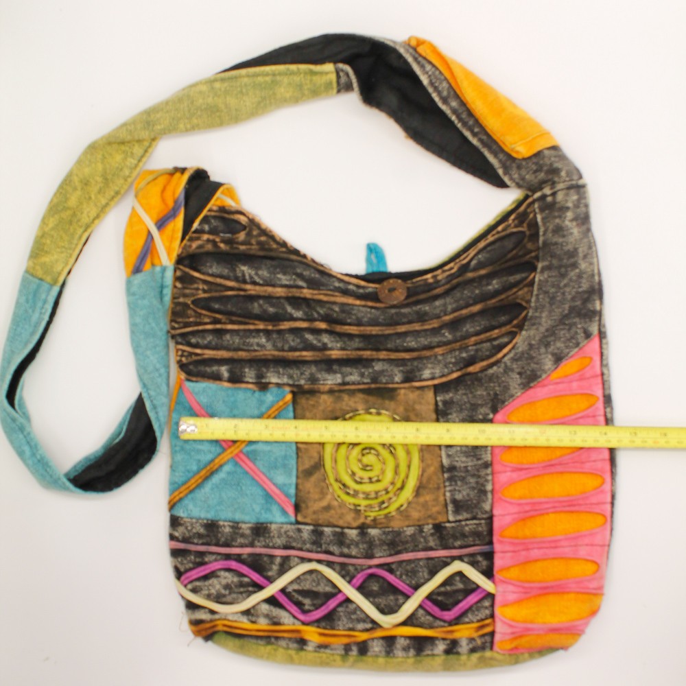 tie-dye patchwork shoulder bag zip interior pocket Himalayan handcraft cotton