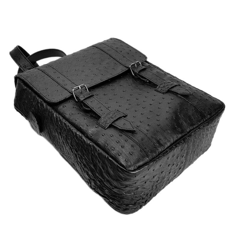 Men’s Backpack GENUINE Ostrich Leather Exotic Luxury Large Black Bag for Laptop
