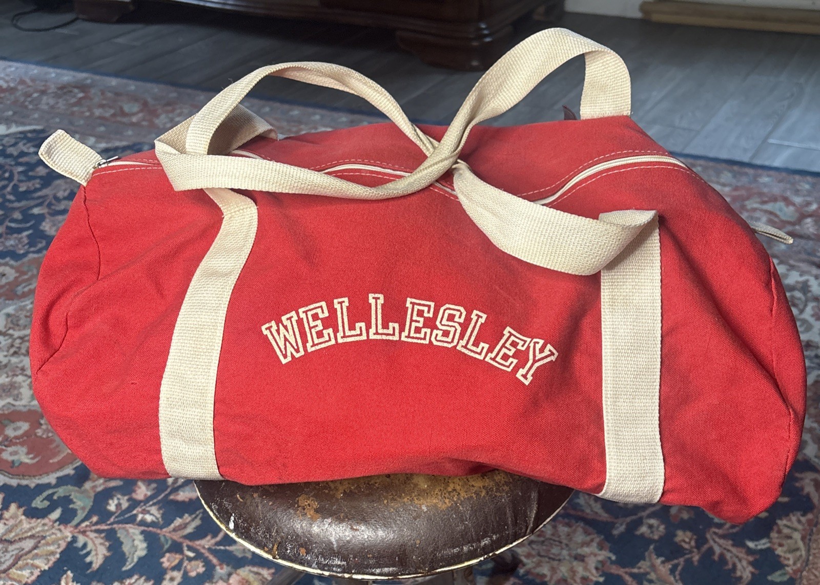 Vtg Wellesley College Massachusetts Duffle Bag Red White Rare CB Sports Inc 80s
