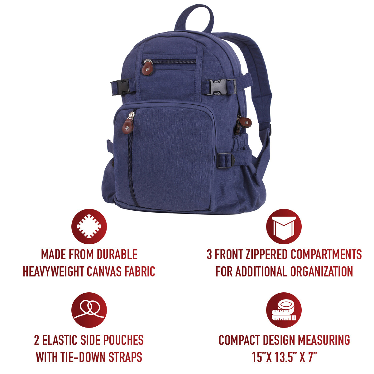 Vintage Navy Blue 100% Cotton Canvas Compact Backpack GI Style School Bag