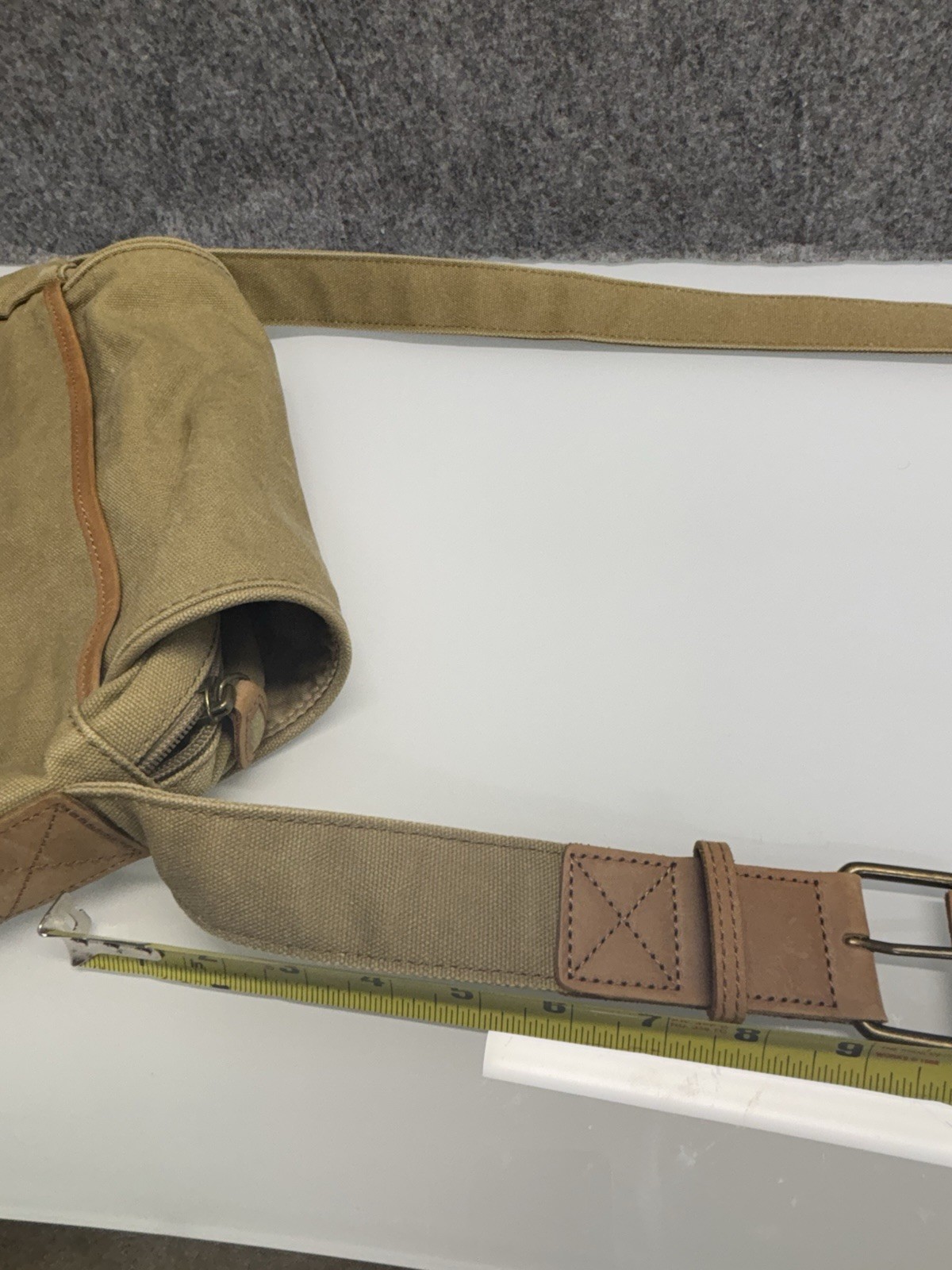 LL Bean VTG Canvas Messenger Flap Field Bag Brown Leather Trim Crossbody