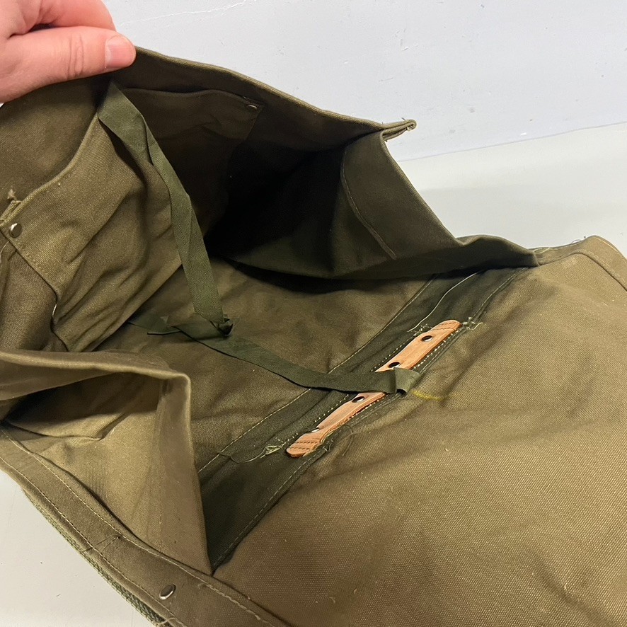 VTG Canvas Leather Rucksack Backpack Army Green Olive Drab Outdoor Travel