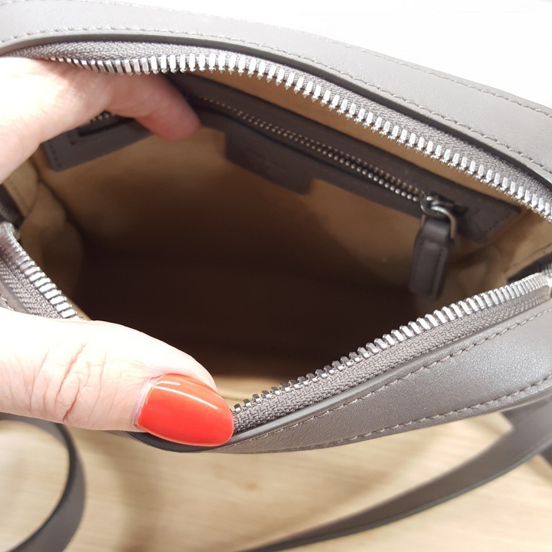 MCM Mini Klassik Taupe Grey Leather Monogram Crossbody Bag $830 Authentic