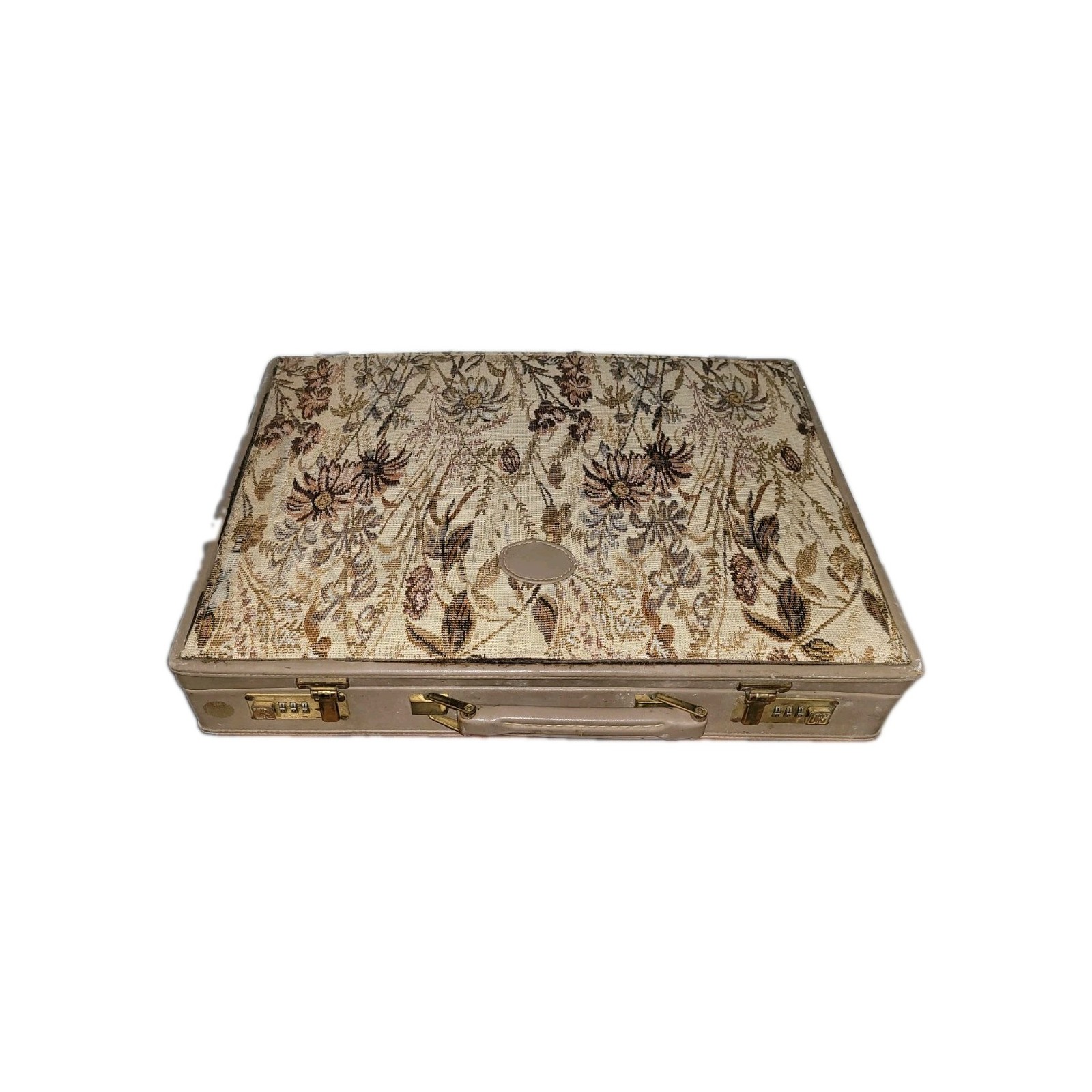 Vintage Floral Tapestry Hard Shell Briefcase Attache Case Brass Combination Lock