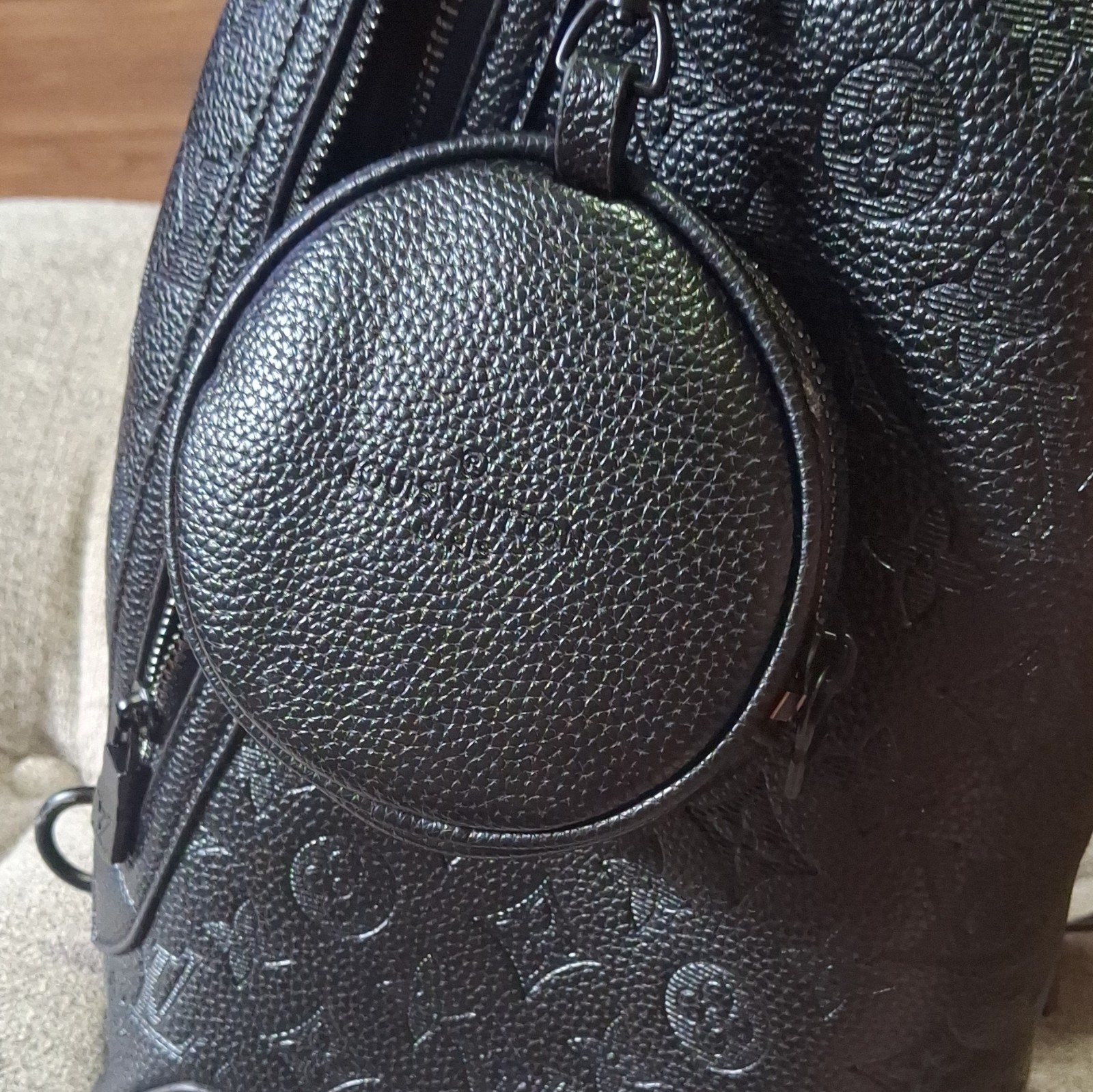 Louis Vuitton Monogram Shadow Black Zip Sling Crossbody Bag w/ Coin Pouch