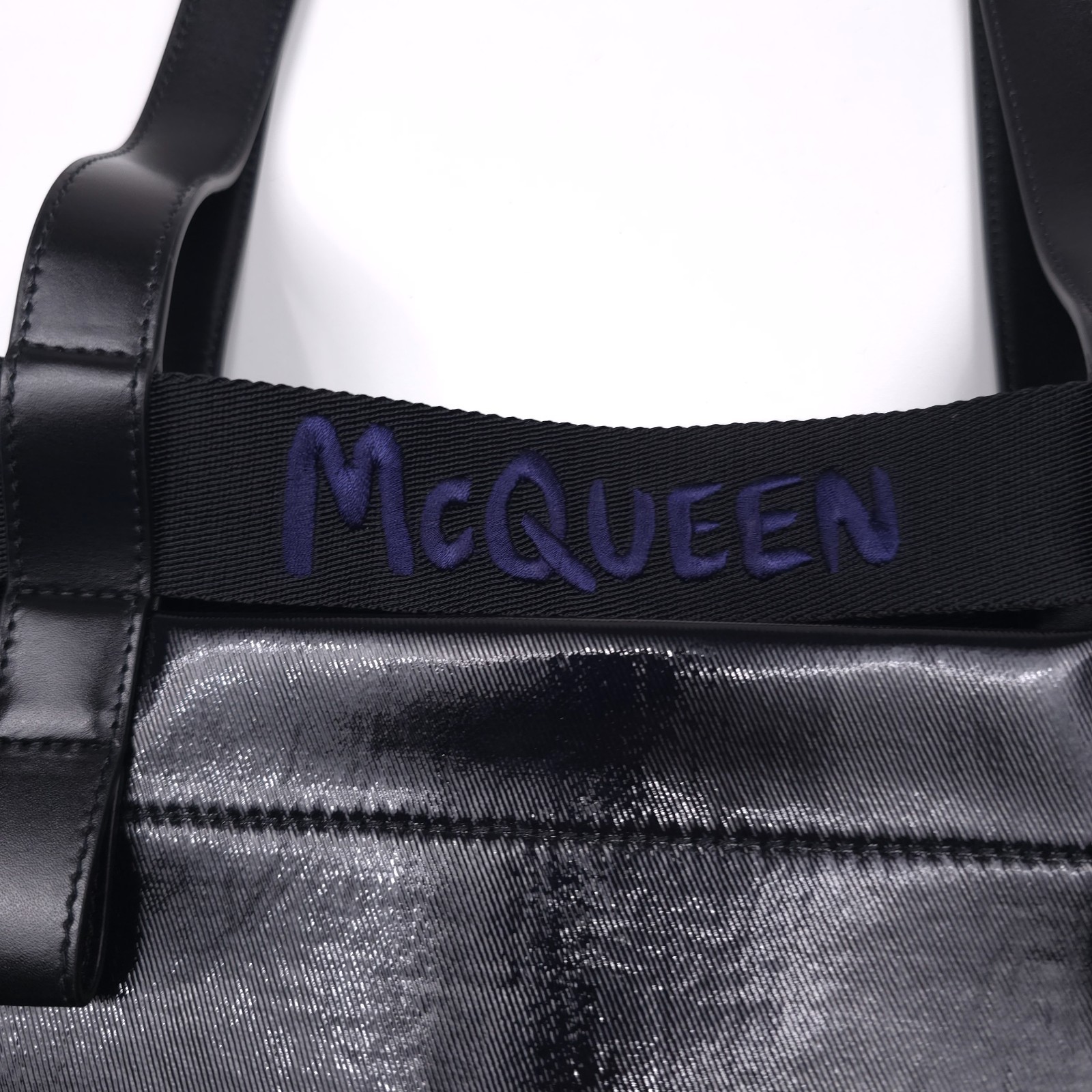 Alexander McQueen Black Faux Leather Shopper Tote Bag Mens Authentic Italy