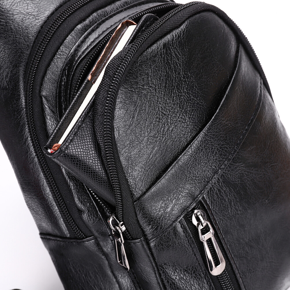 Men’s Chest Bags Sling Backpack Leather Crossbody Purse with Earphone Cable Port