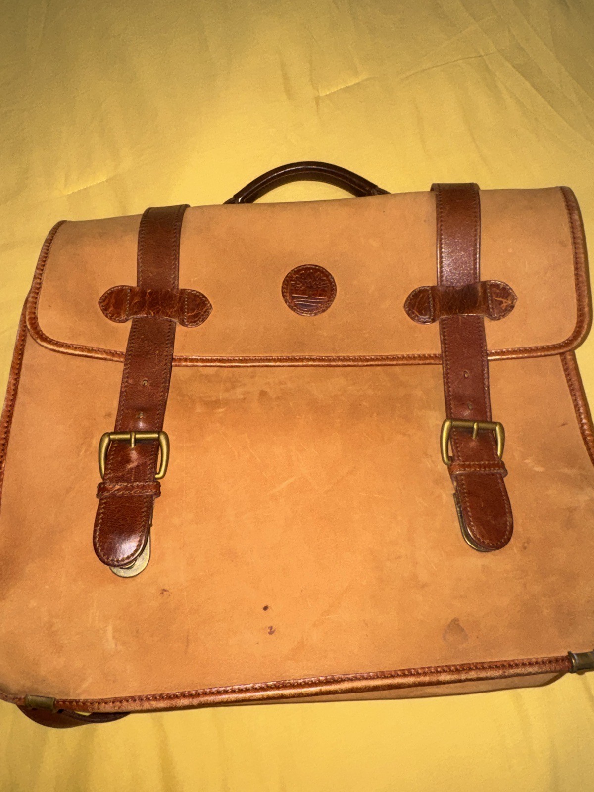 VTG Timberland Briefcase Men Tan Leathe USA Made Gorpcore Messenger Bag Heritage