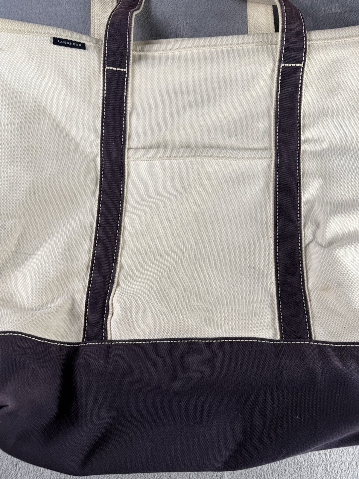 Vtg Extra Large Heavy Duty Canvas Lands End BOAT AND TOTE 100% Cotton Cream/Blue