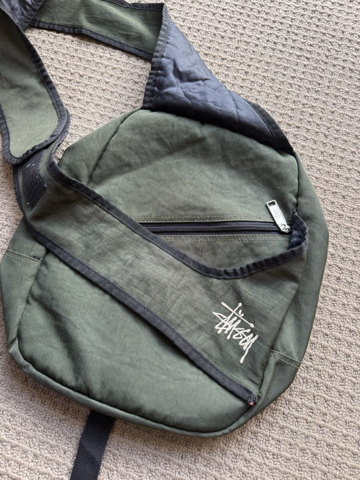 Y2K Stussy Cross Body Shoulder Bag Single Strap Side Green Appendix Stussy Troop