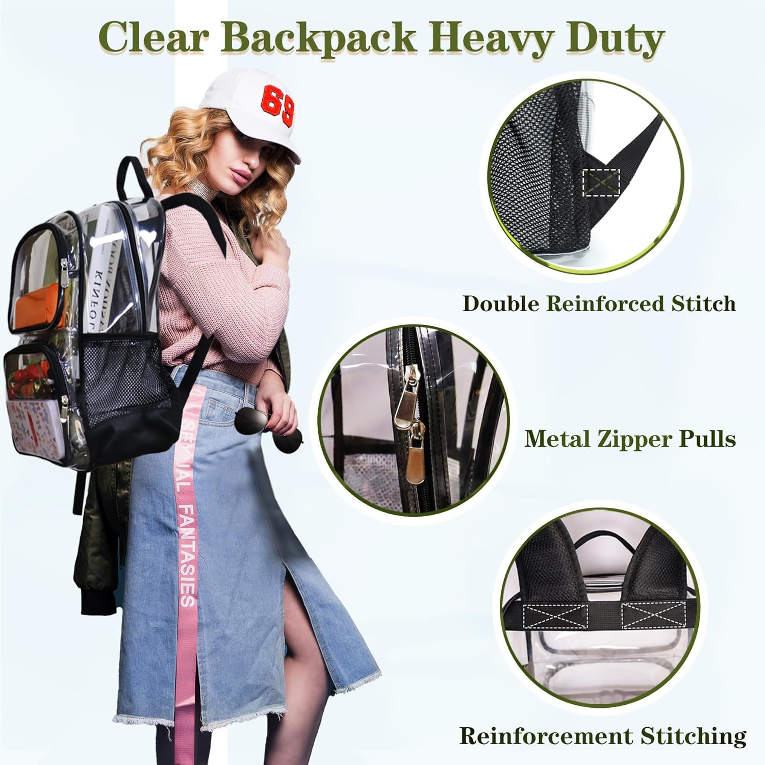 Clear Backpack Heavy Duty,17” Transparent Bag See through Backpack for College