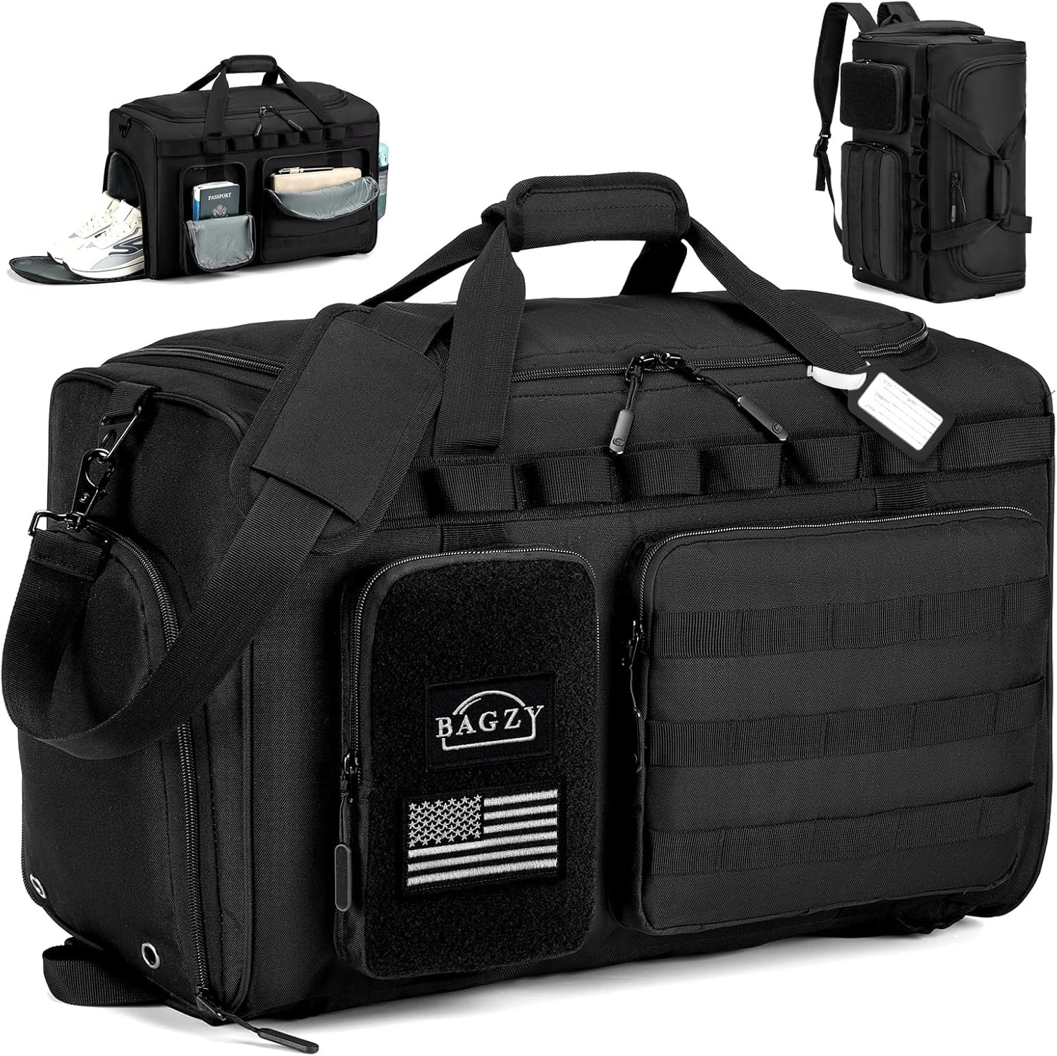 Tactical Gym Bag 50L 3 In 1 Duffel With Shoe Compartment Backpack