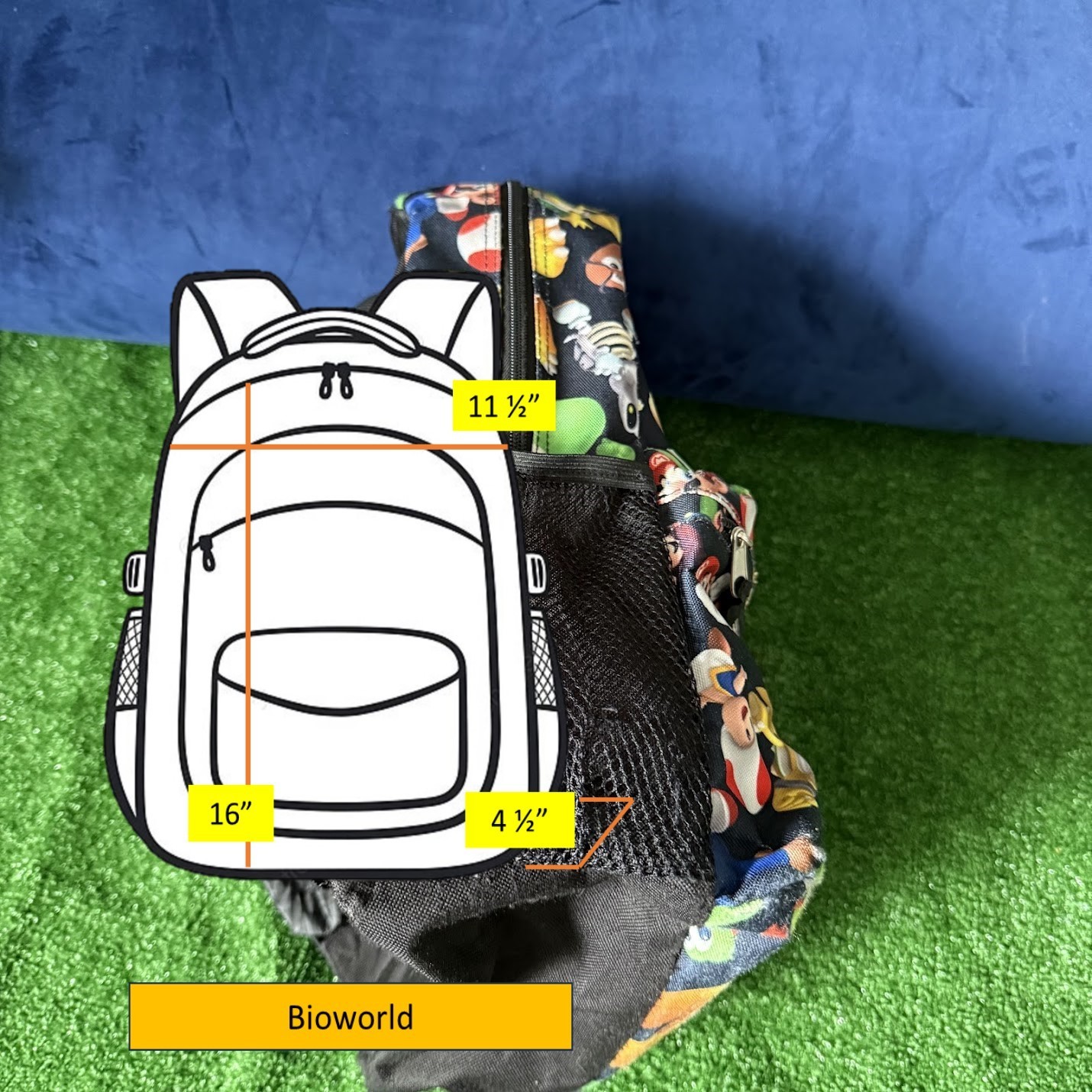 Nintendo Super Mario Bros. All Over Character Print Backpack Bioworld School Bag
