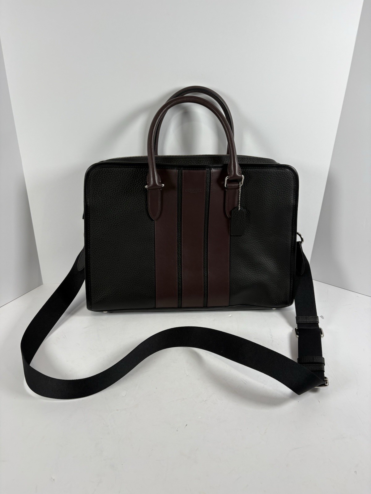 Coach Metropolitan Slim Brief Pebble Leather Laptop Messenger Bag Black F72308