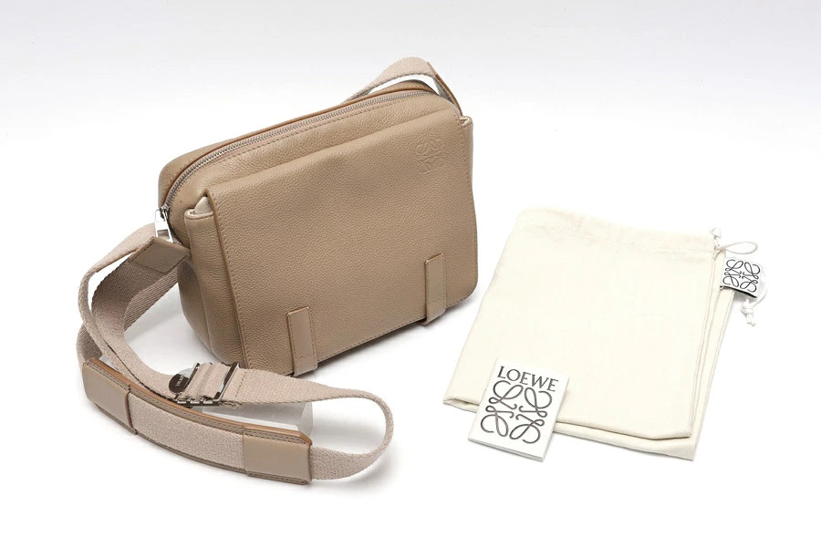LOEWE Military Messenger Bag Shoulder Leather Beige Price Reduced