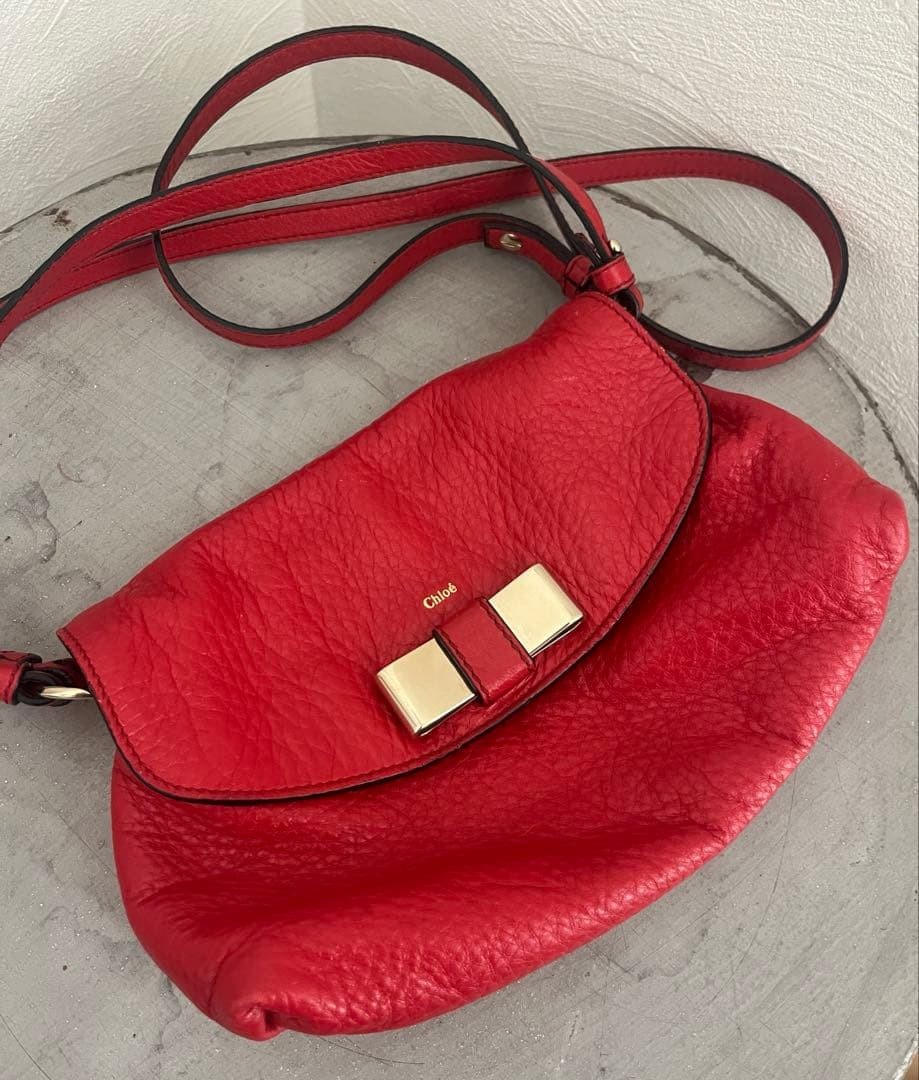 Chloe Lily Leather Bow Shoulder Bag Clutch Red CH0626064