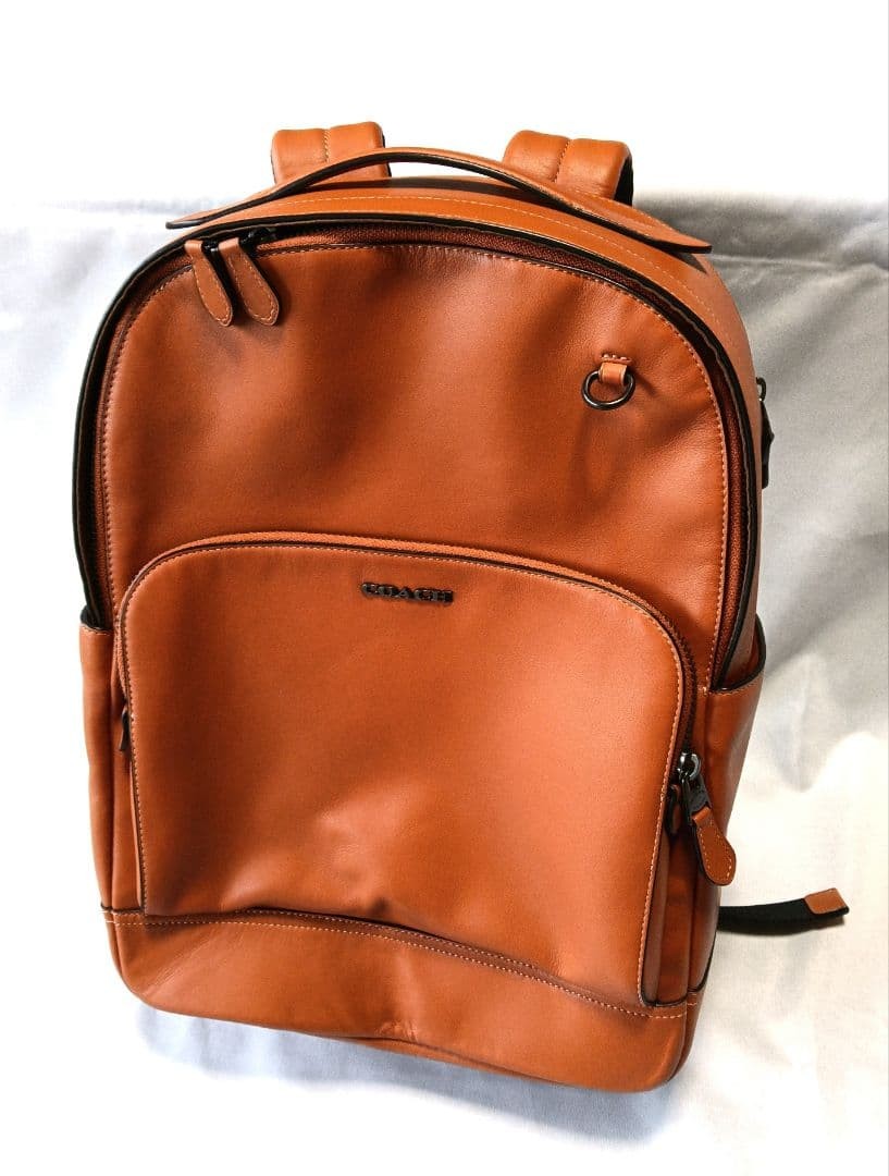 COACH Leather Backpack Brown Front Pocket Mesh Back 42cm From Japan