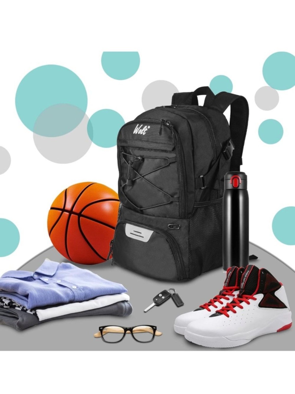 WOLT Basketball backpack Large sports bag with seperate Ball & shoe Holder NEW