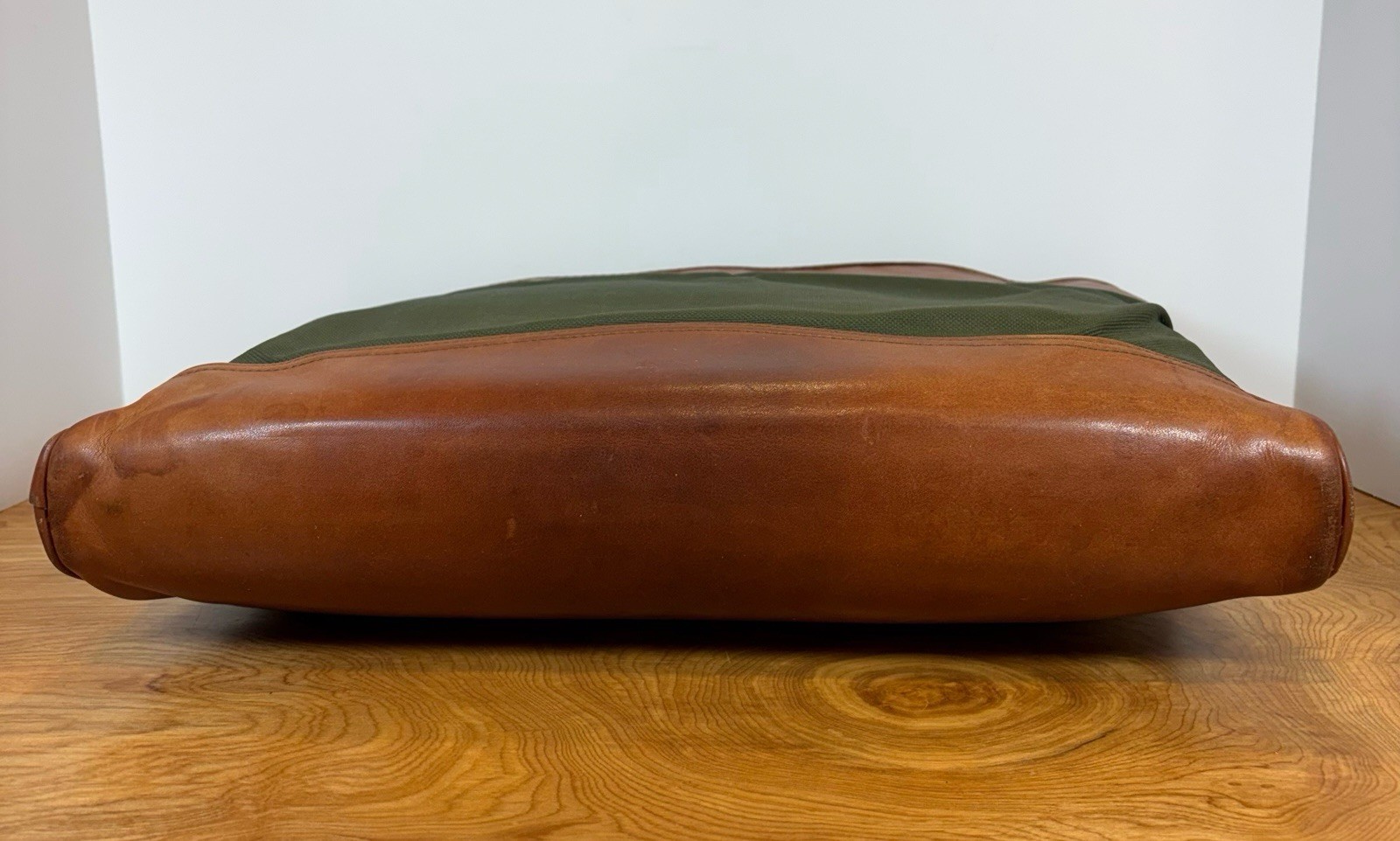 Vtg LL Bean Classic Green Canvas Leather Trim Briefcase Messenger Laptop Bag USA