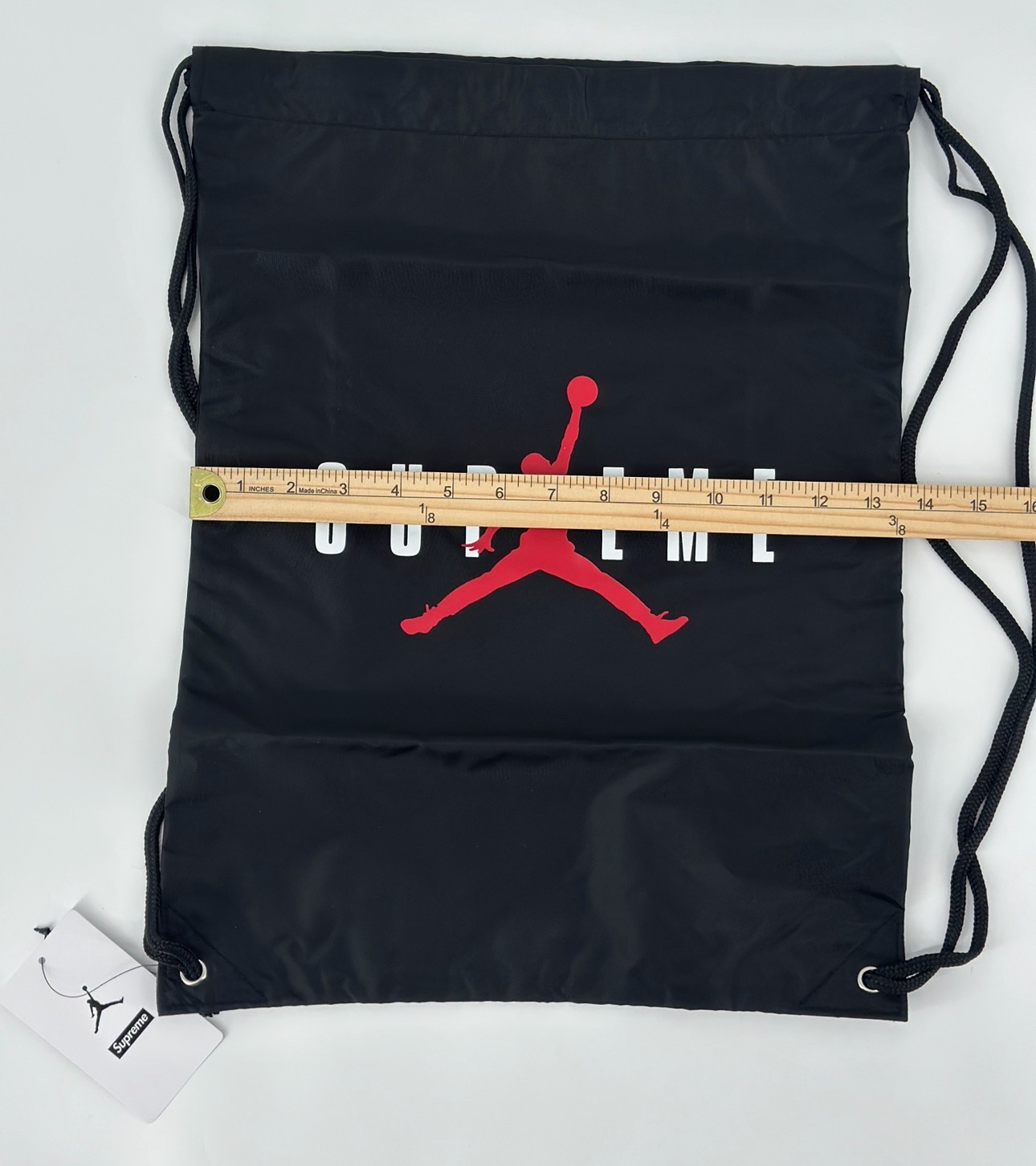 Supreme x Jordan Drawstring Bag Black Center Logo Jumpman Designer FW24 Retro