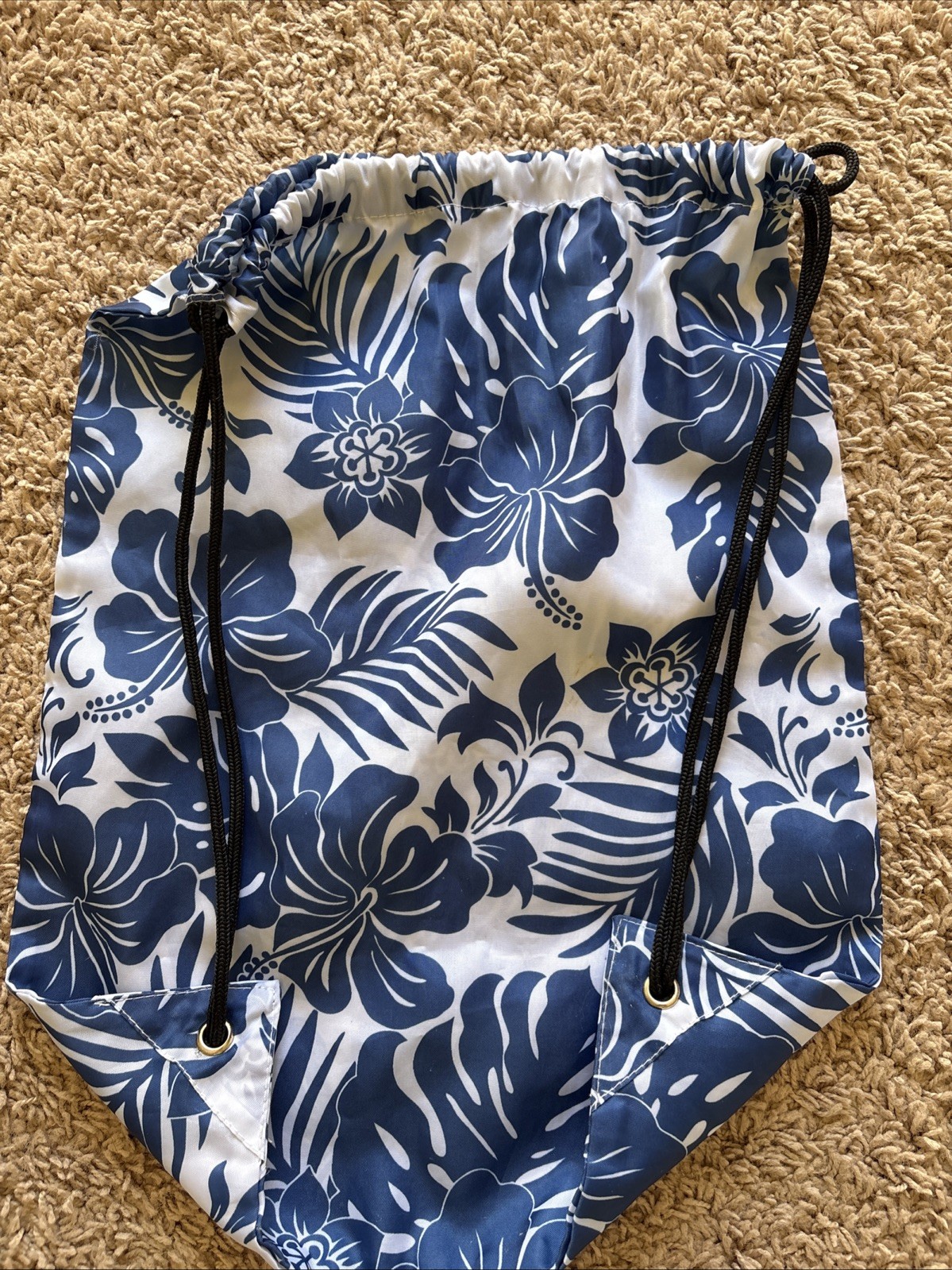 Unbranded Nylon Tropical Cinch Backpack Blue White 12” x 17” Light Summer
