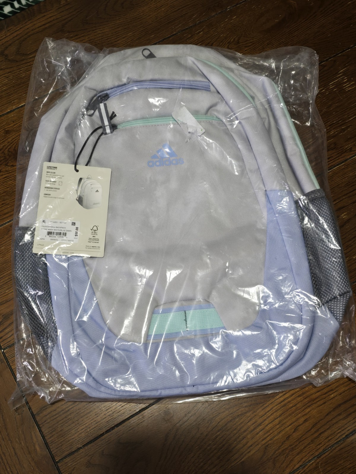 Adidas Foundation 6 Backpack *SEALED*NEW*W/TAGS Stone wash white/blue dawn