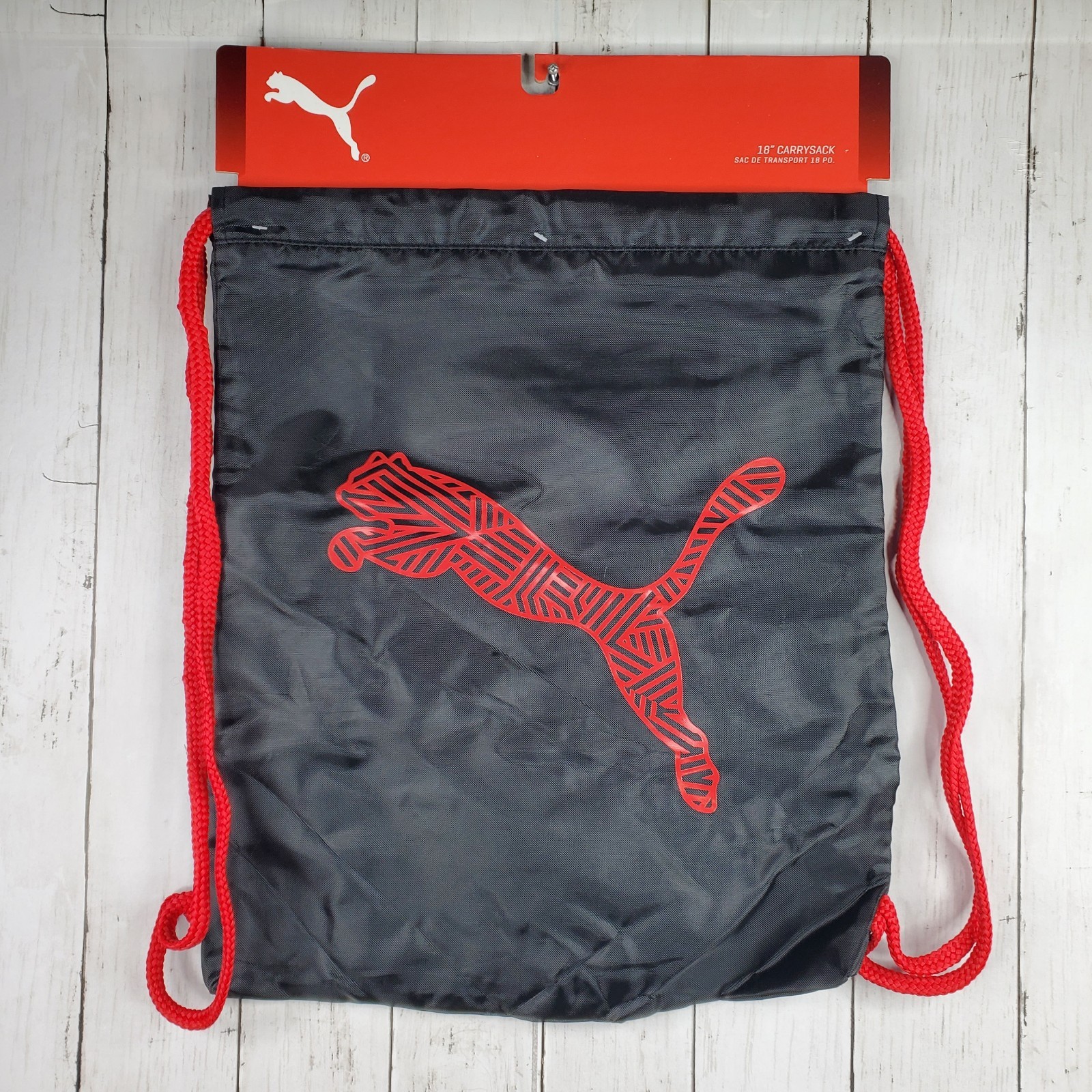 Puma Squad Carry Sack Pocket Drawstring Gym Bag Black Red 18×14 New NWT
