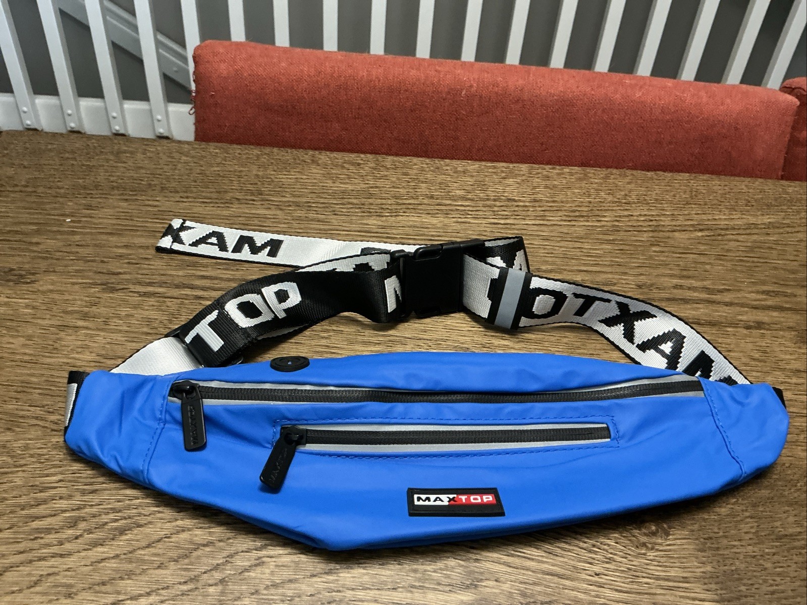MAX TOP Fanny Pack Sling Bag Blue And Black Multi Zip