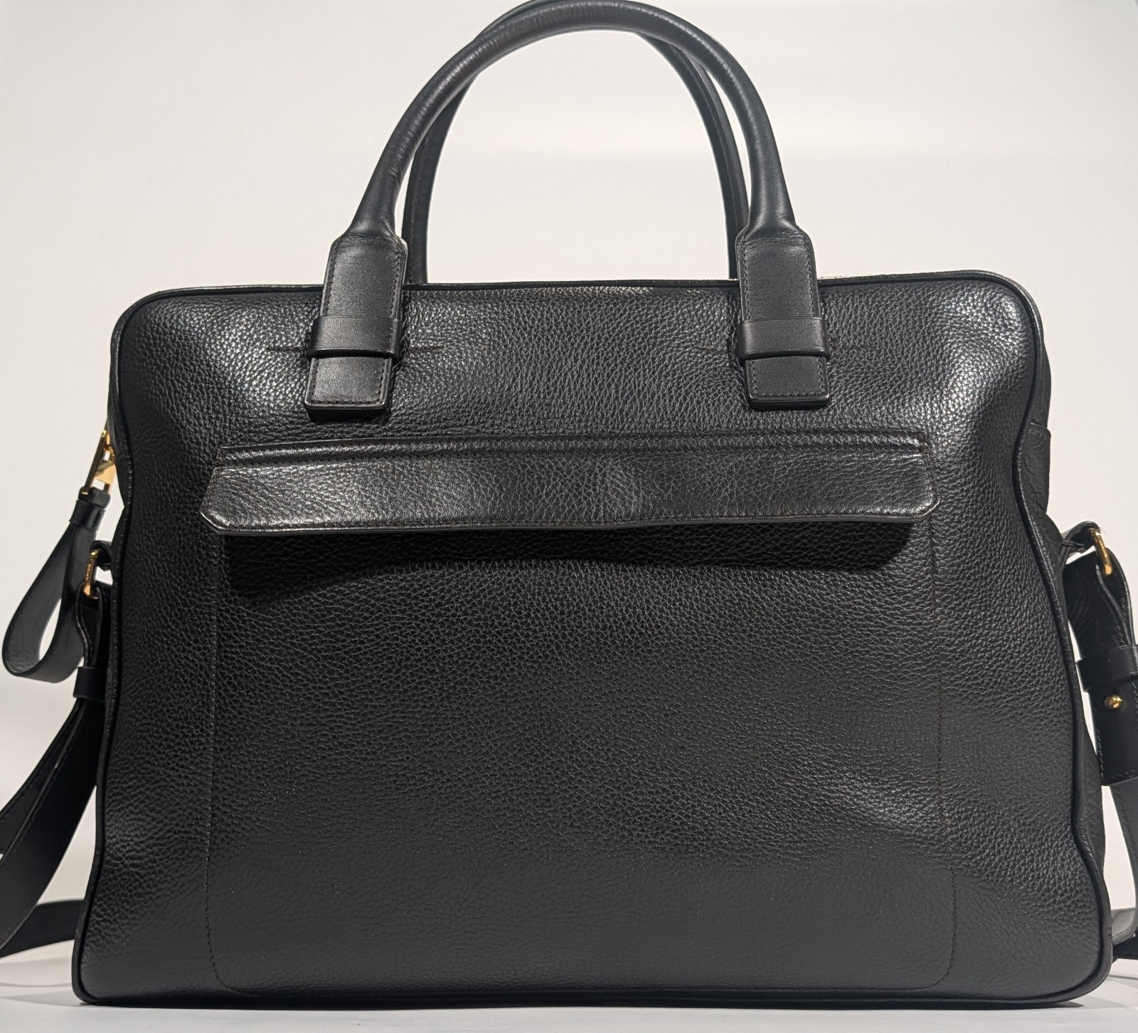 Tom Ford Espresso Brown Grained Leather Briefcase Gold Hardware Bag H0237T Italy