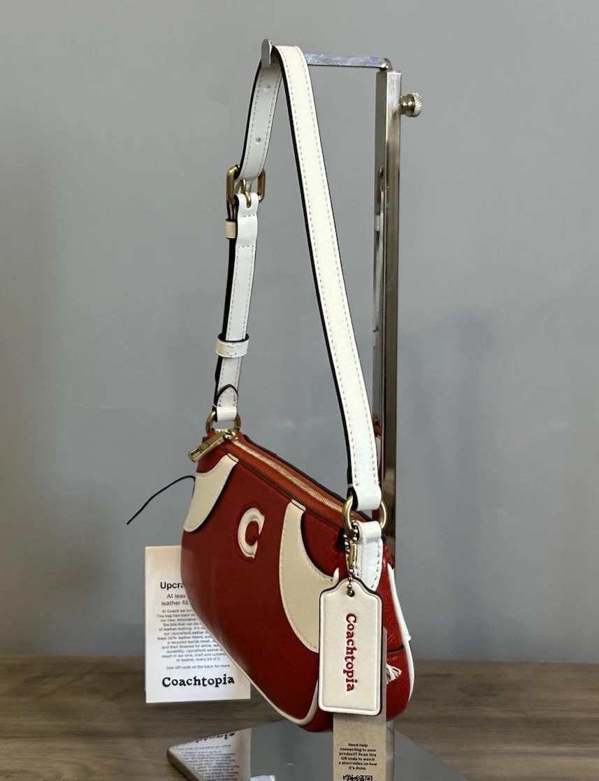Coach Coachtopia Bowling Small Shoulder Bag Upcrafted Leather Red/White CFB01