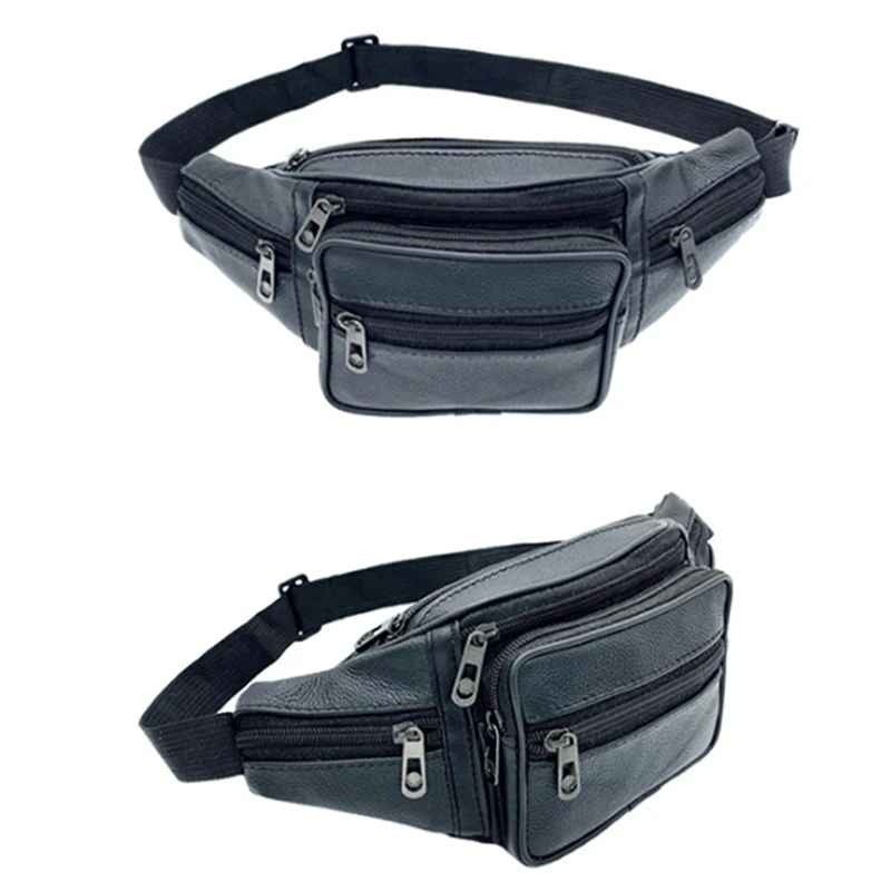 Fanny Pack Waist Bag Men Women PU Leather Multi Zippered Hip Belt Travel Purse