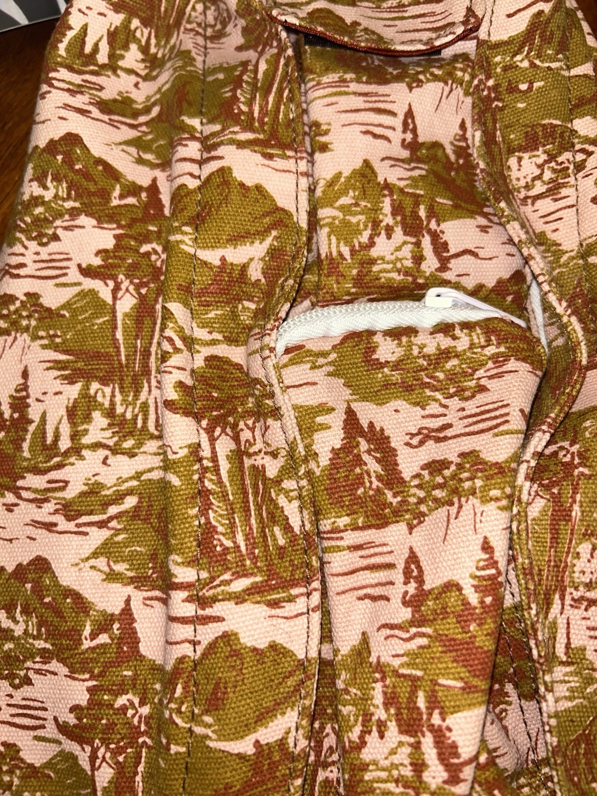 KAVU Mini Rope Sling Bag Landscape Pattern Pink Green Brown, Adjustable Strap
