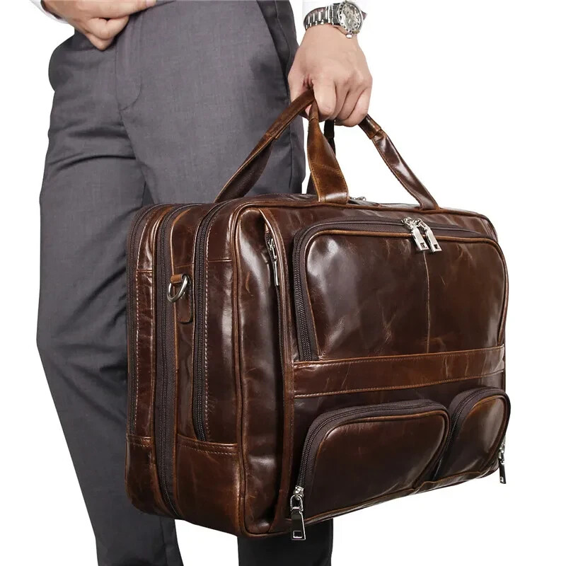 Luxury Men Handbag Men’s Genuine Leather Travel Business Bag 17″ Laptop Bag