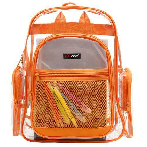 Clear Backpack Transparent See Thru School Security Heavy Duty Bookbag, Orange