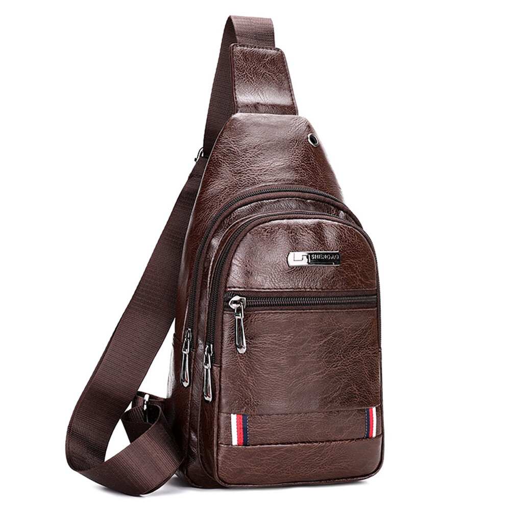 Men Leather Shoulder Crossbody Chest Sling Backpacks Outdoor Daypack Fanny Packs