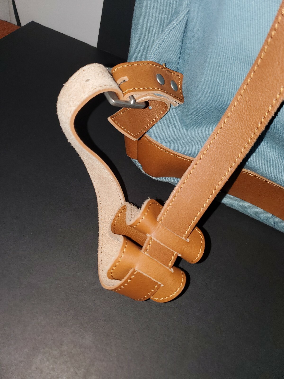 The Brothers Bray Billykirk Backpack Cotton Blue with Leather Trim Vinyl Liner