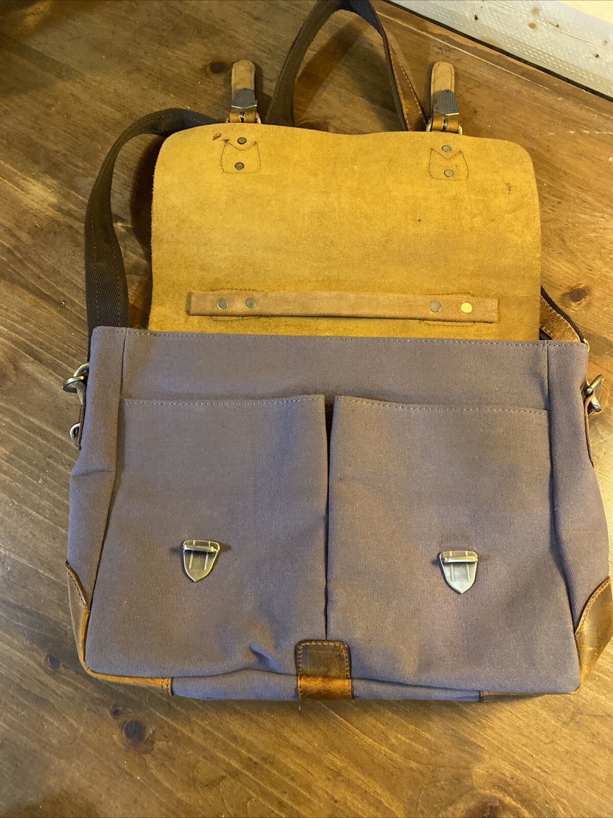 Rustic Town Men’s Leather Canvas Messenger Bag Laptop Pocket