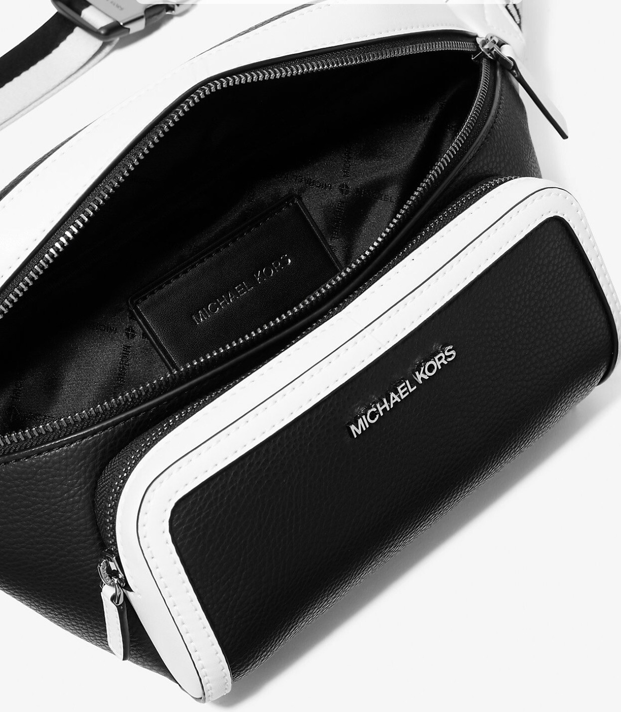 Michael Kors Cooper Two Tone Crossbody Sling pack Belt Bag Black and White