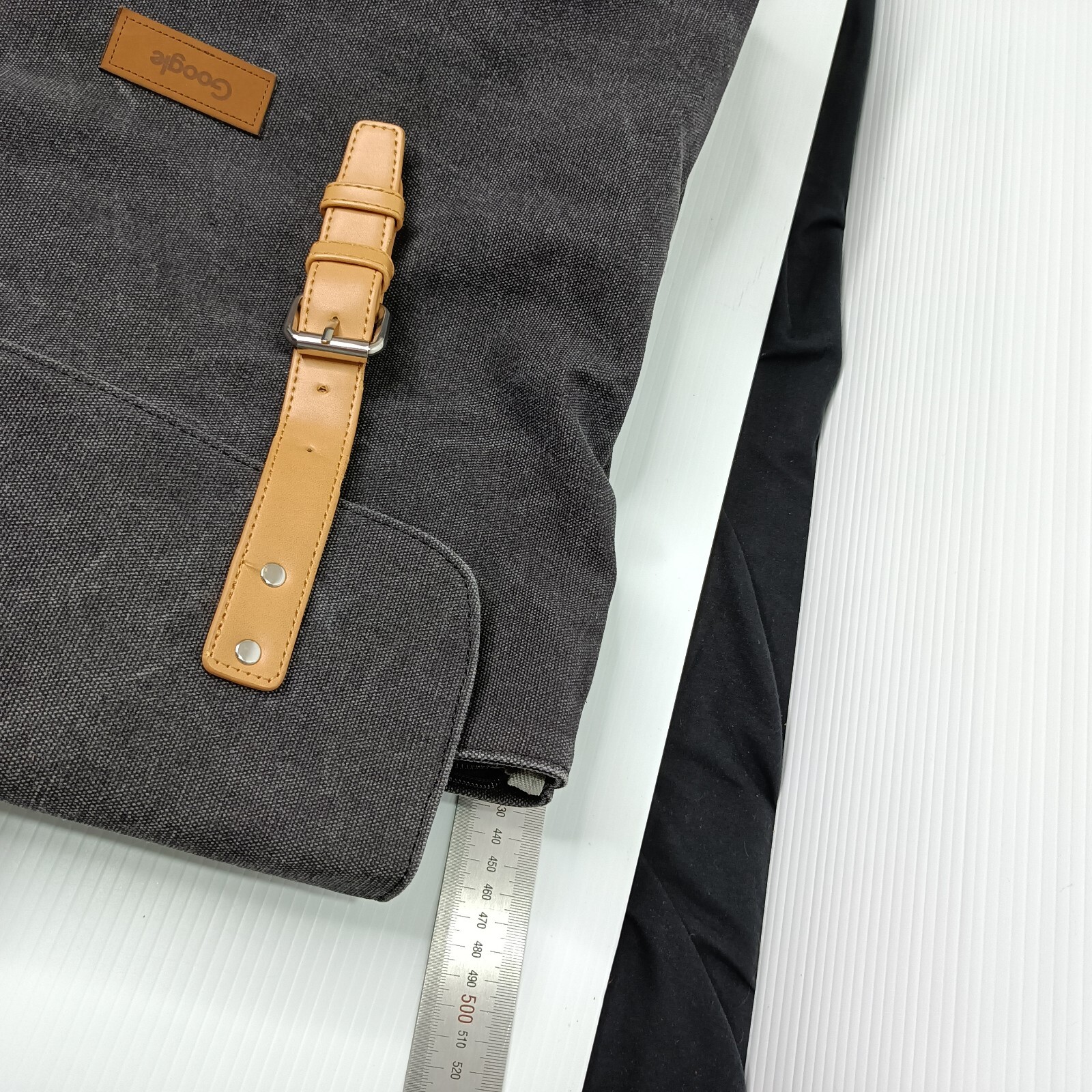 Google Backpack Bag Padded Laptop Grey Canvas Magnetic Snap Button Zip Flawed