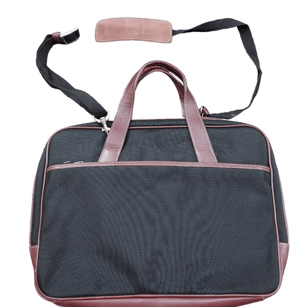 Jack Georges Black Brown Canvas Leather Messenger Laptop Bag Carry On Simple