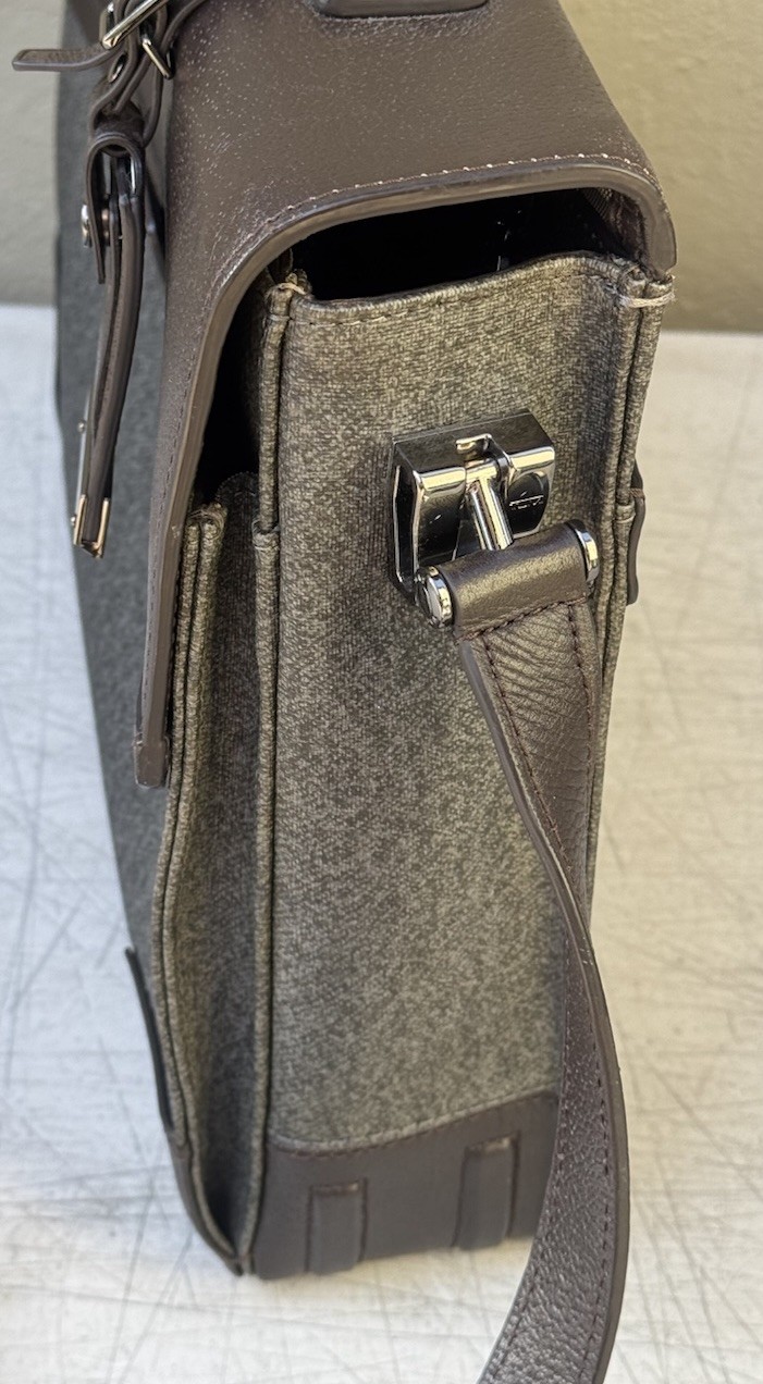 TUMI Astor Dorilton Gray Dark Brown Leather Business Shoulder Bag Briefcase