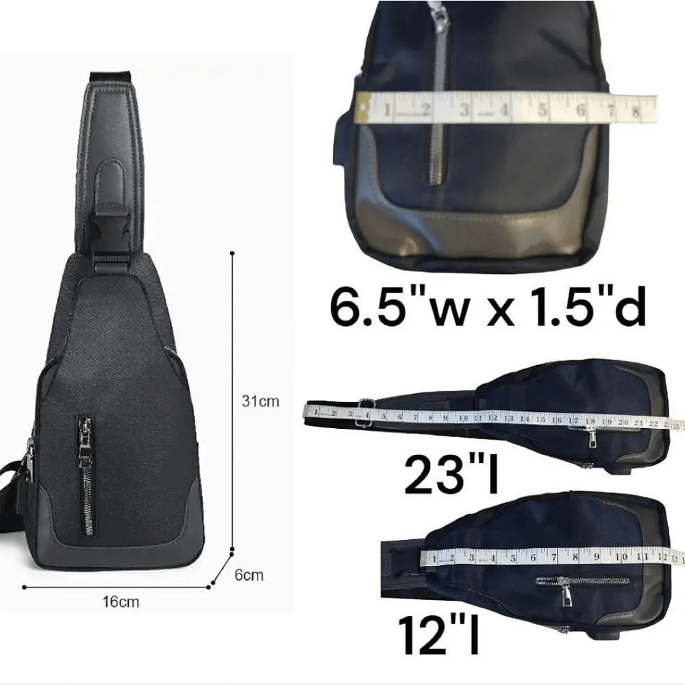 Blue Black Crossbody Sling Bag with USB Port and Cable NWOT