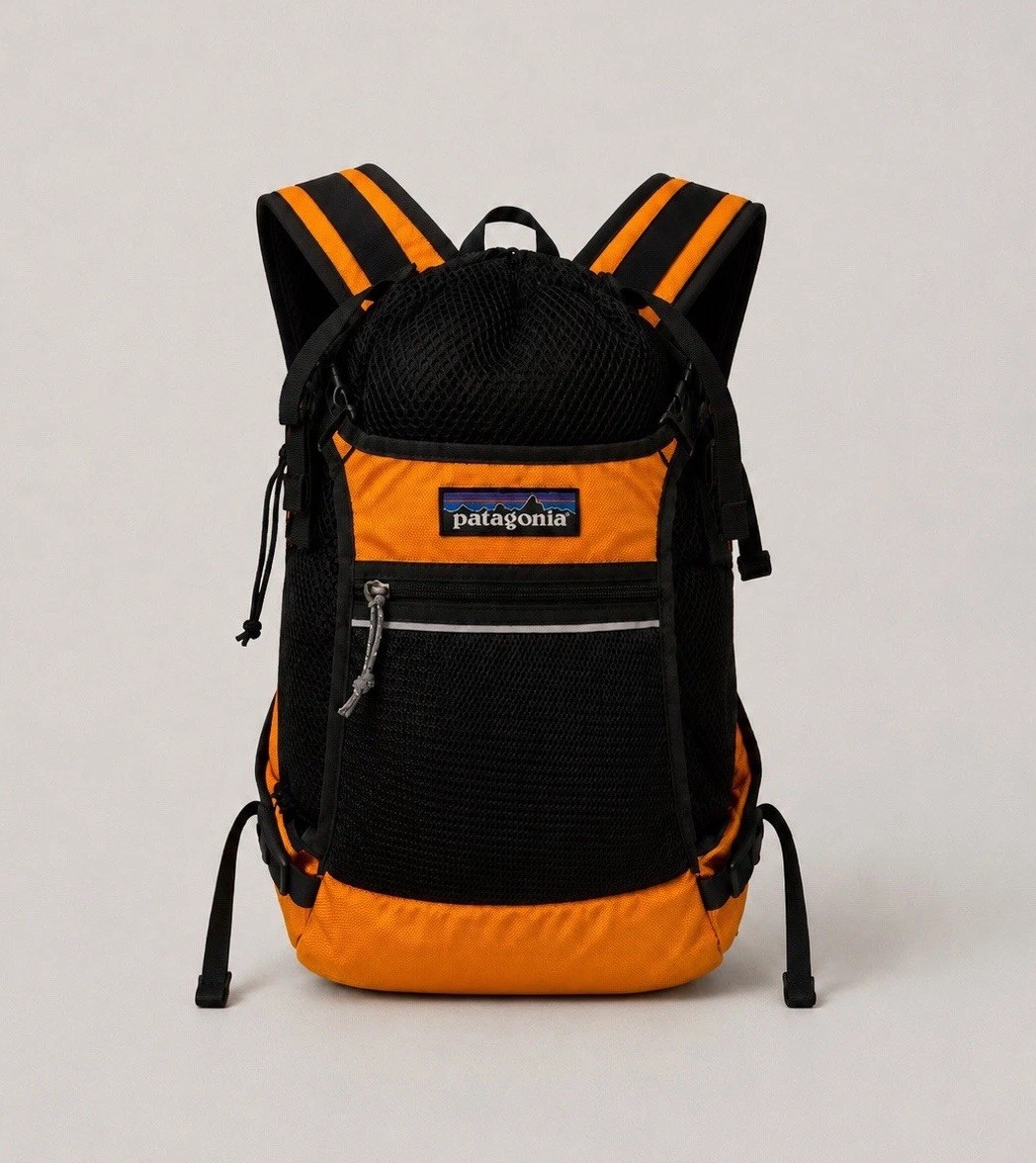Vintage Patagonia Backpack Made In USA Black Orange Day Pack Hiking Outdoor Rare