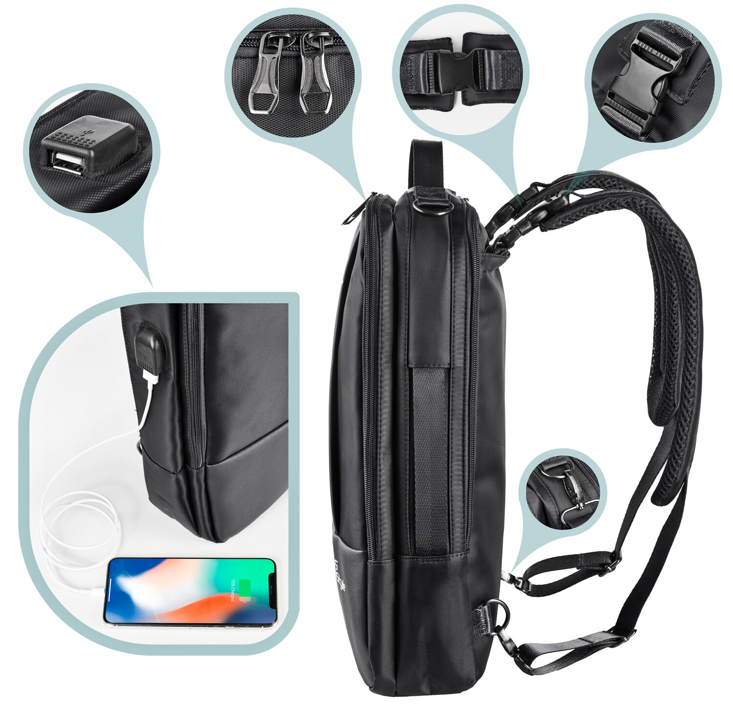LS LifeStyle Leather 3 in 1 Backpack USB Professional Briefcase Waterproof Bag