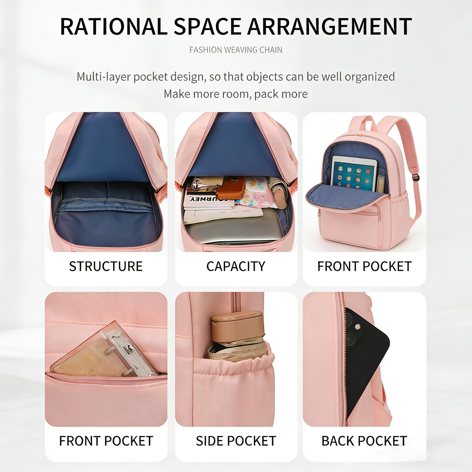 Pink Cute College Aesthetic Backpack For Teen Girls Large Laptop Daypack Bag