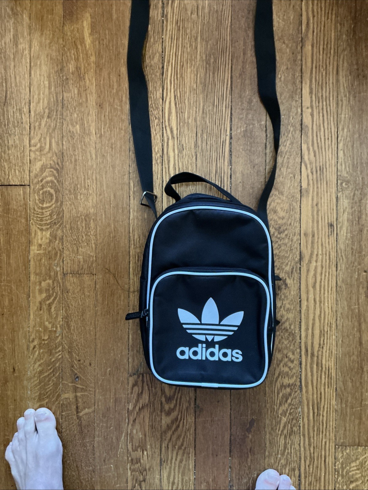 adidas Black Crossbody Shoulder Bag Adjustable Strap Outer Pocket Logo