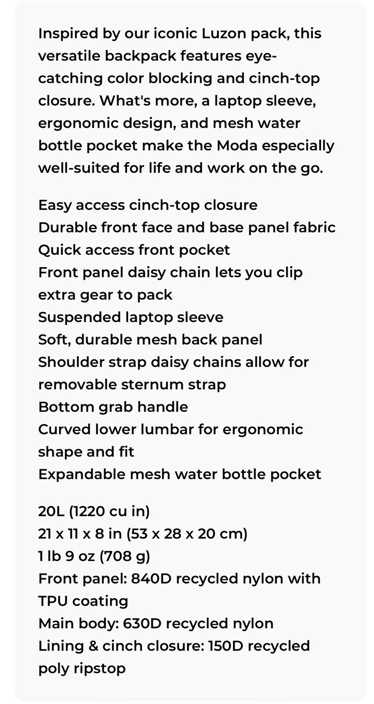 Cotopaxi Moda 20L New Cada Dia Backpack Bag