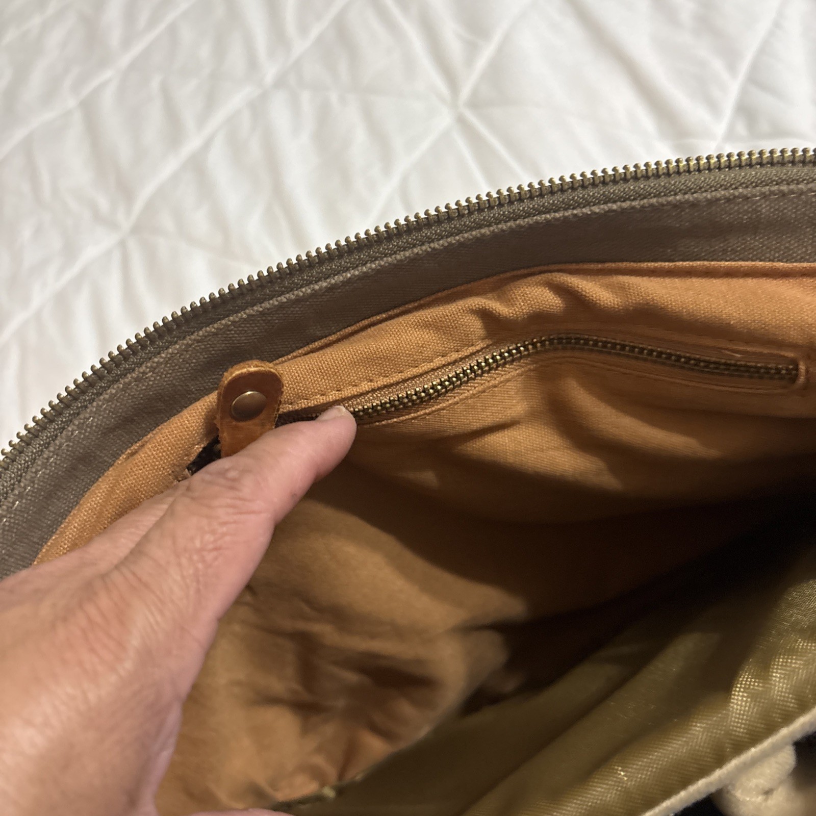 Kattee Canvas Messenger Bag Brown Leather Straps Snap Buckle Zip Adjustable Flap