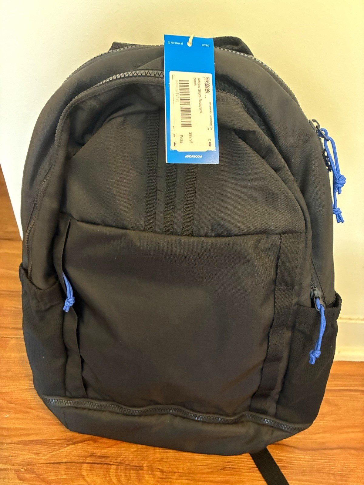 adidas Skateboarding Black/Blue Backpack Large Padded Adjustable Straps Zip