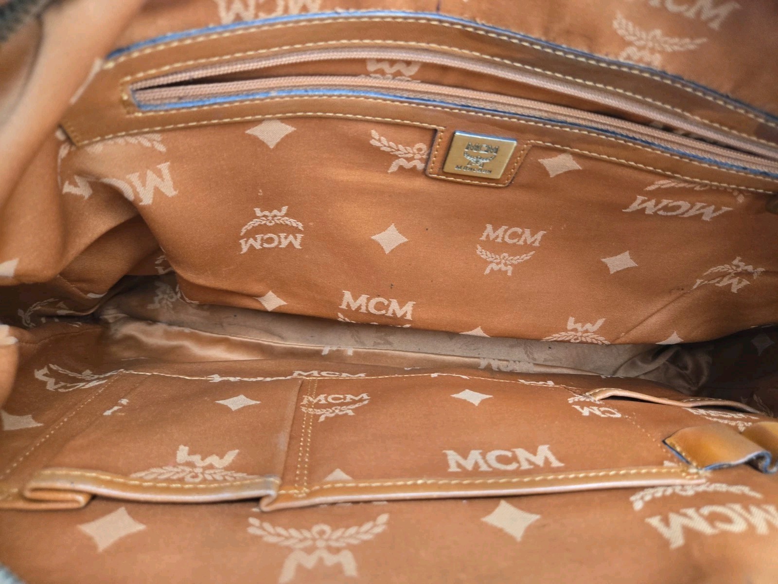 Vintage MCM Visetos Cognac Briefcase Business Bag Leather Laptop Satchel Rare